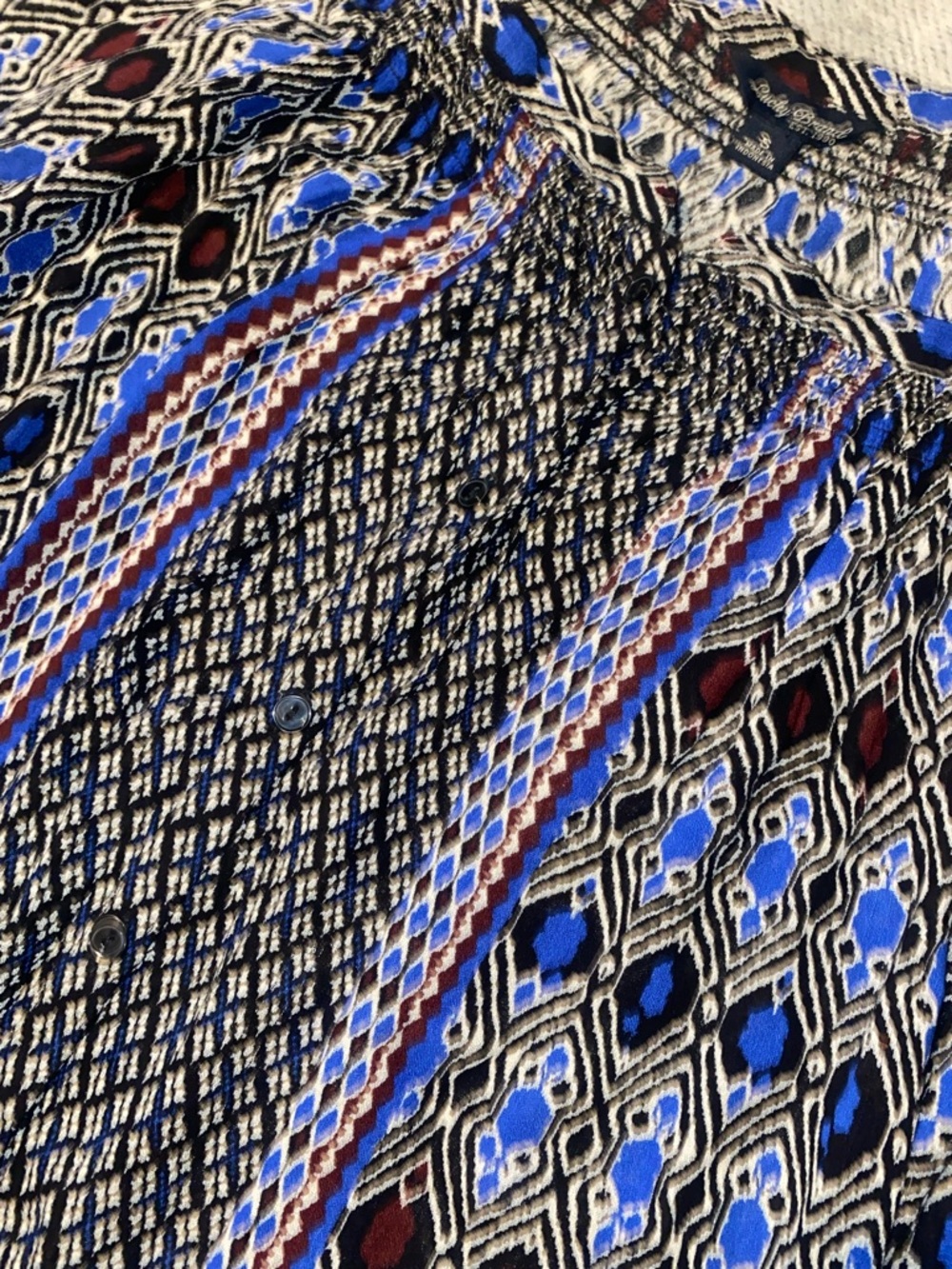LUCKY BRAND- Blue & Black Mixed Print Peasant Top